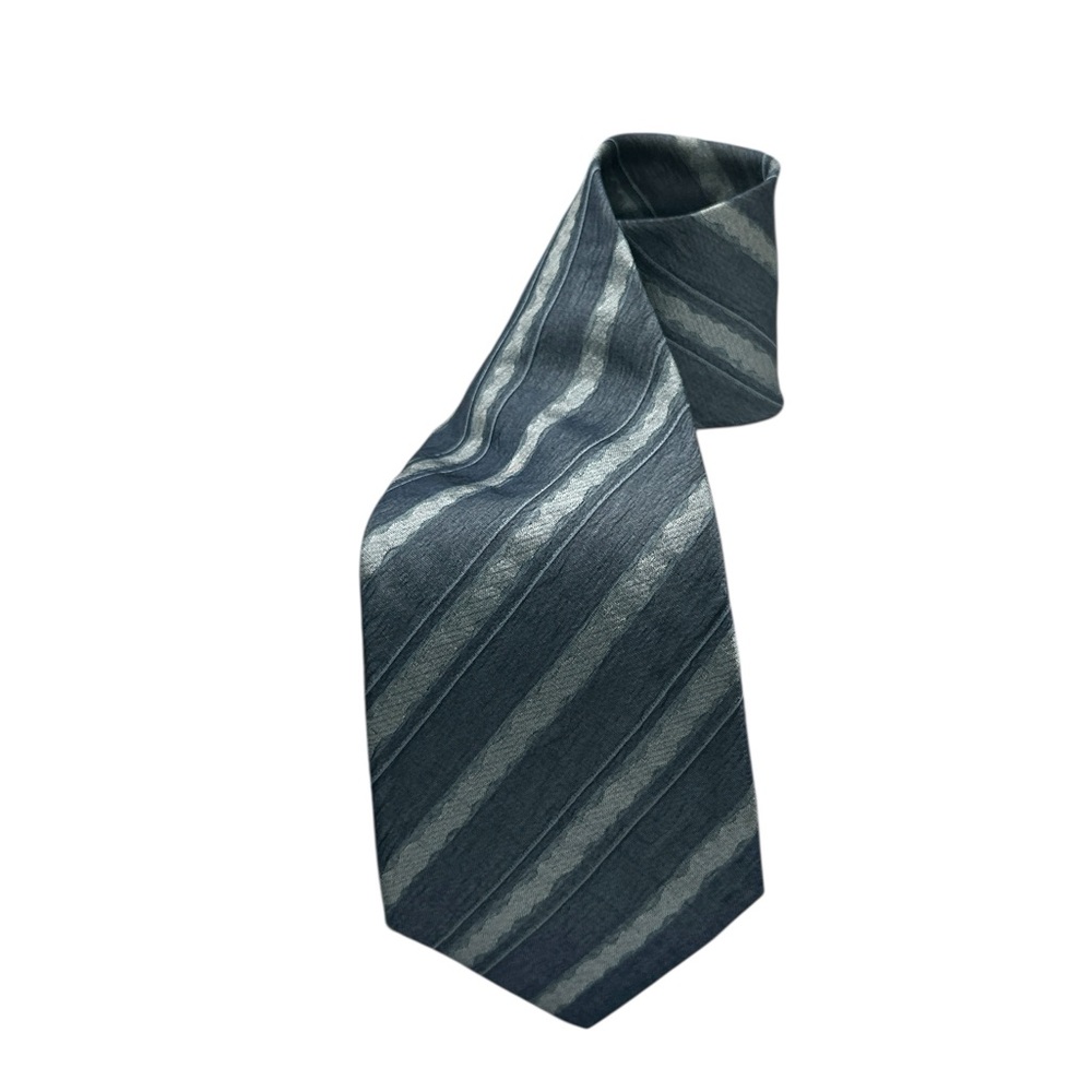 Banana Republic Mens Silk Tie Made in Italy Blue Silver Diagonal Stripe Woven